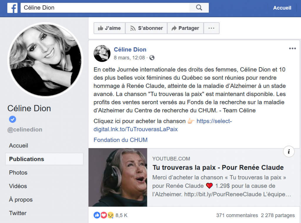 Facebook - Céline Dion - Tu trouveras la paix dans ton coeur