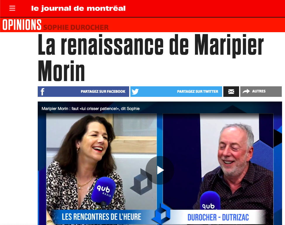 Capture d'écran de la chronique de Sophie Durocher au sujet du retour de Maripier Morin.