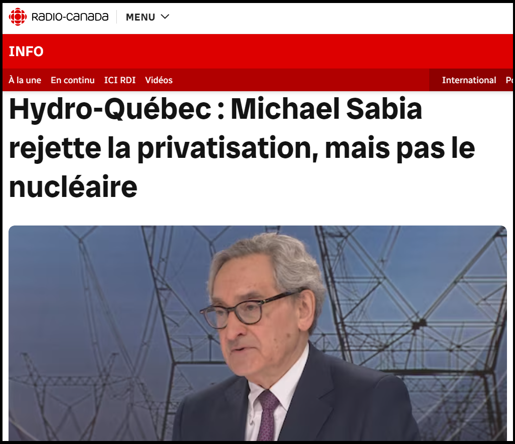 Capture d'écran d'un texte de radio-canada au sujet du nouveau PDG d'Hydro-Québec
